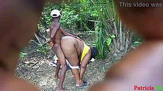 Big black cock and big tits fucking in the woods
